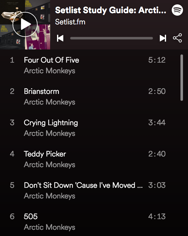 Setlist Playlist Arctic Monkeys Tranquility Base Hotel + Casino