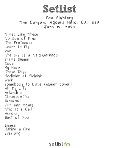 foo fighters tour track list