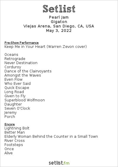 pearl jam tour setlist