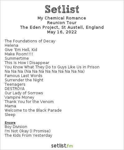 my chemical romance tour setlist reddit