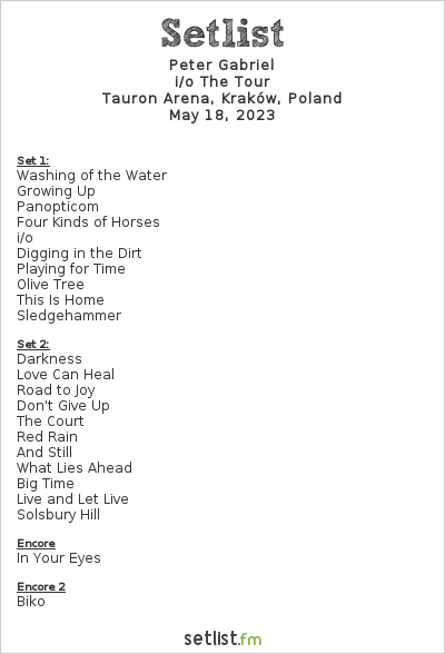 Peter Gabriel's i/o European Setlist : r/petergabriel