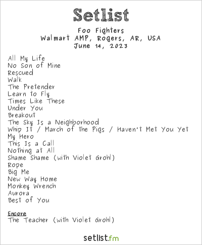 foo fighters tour track list