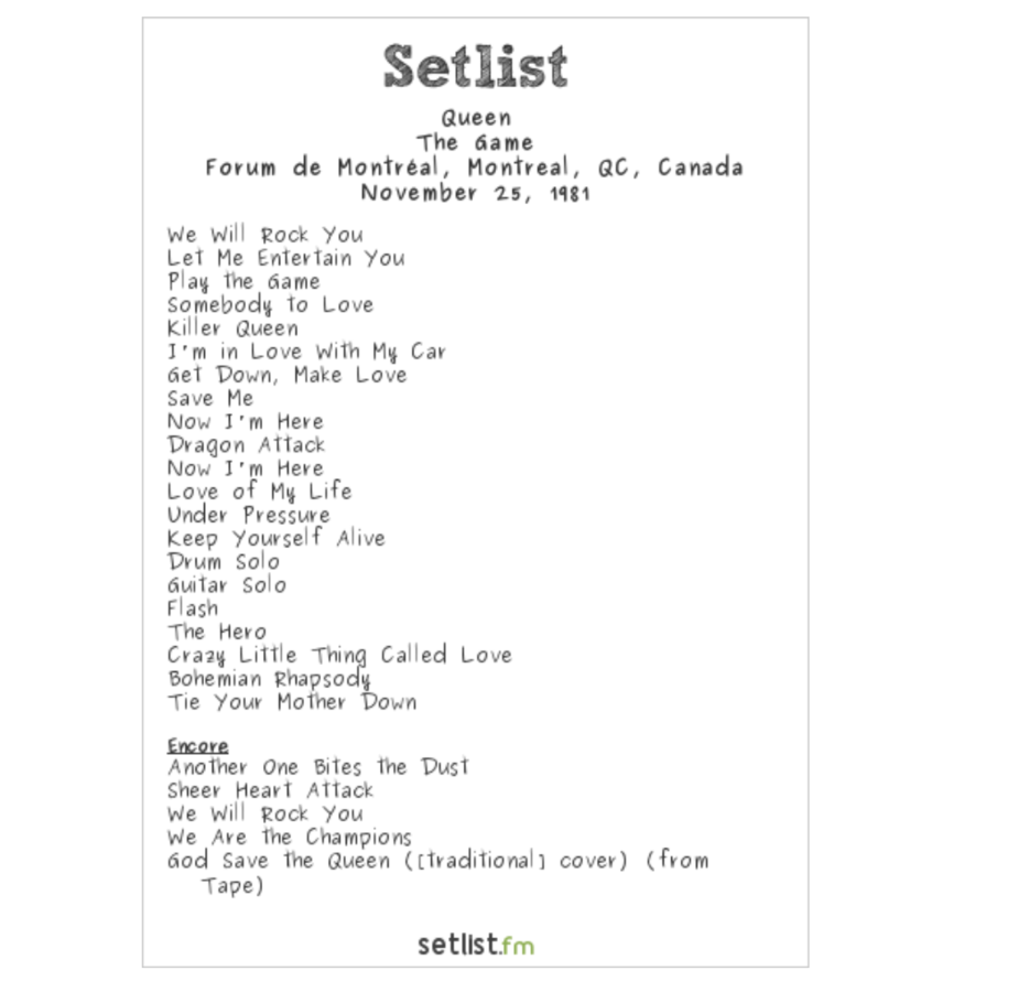 Setlist History: Queen in Montreal 1981 | setlist.fm