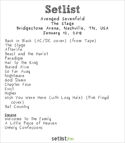 avenged sevenfold tour setlist