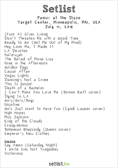 panic at the disco tour song list